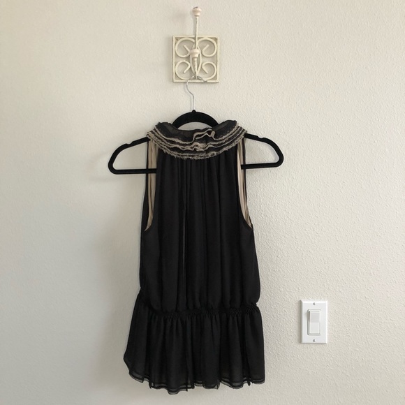 Classy Black and Cream Ruffled Top - Picture 2 of 8